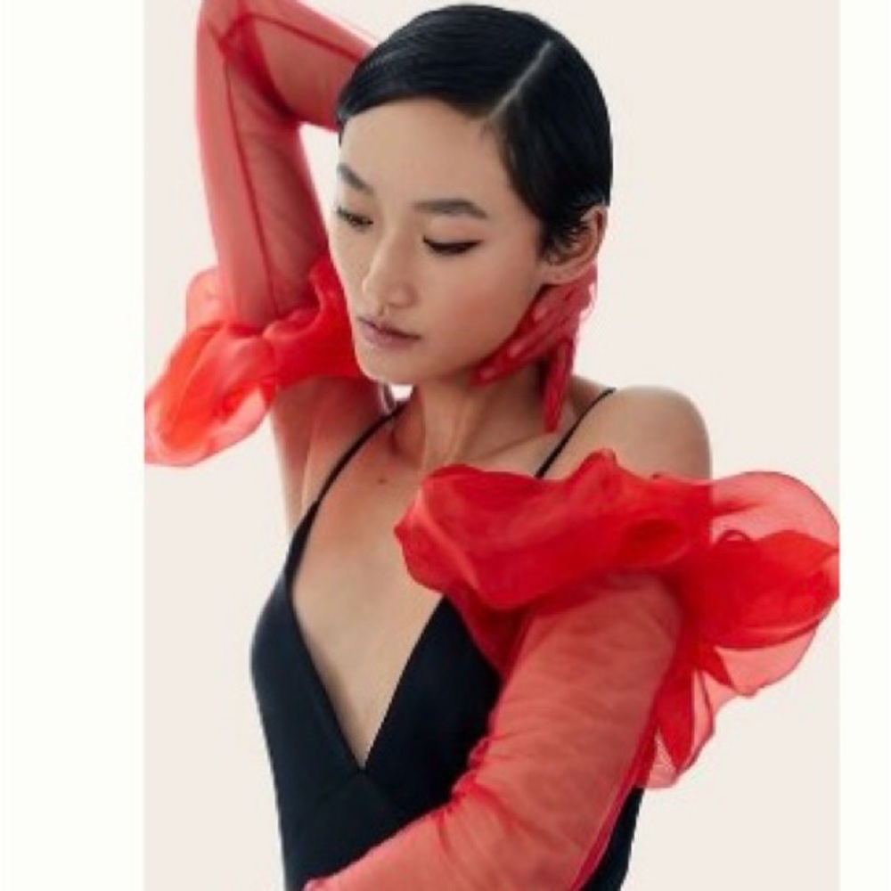 Anthropologie Red Opera Gloves Sheer Accessories
